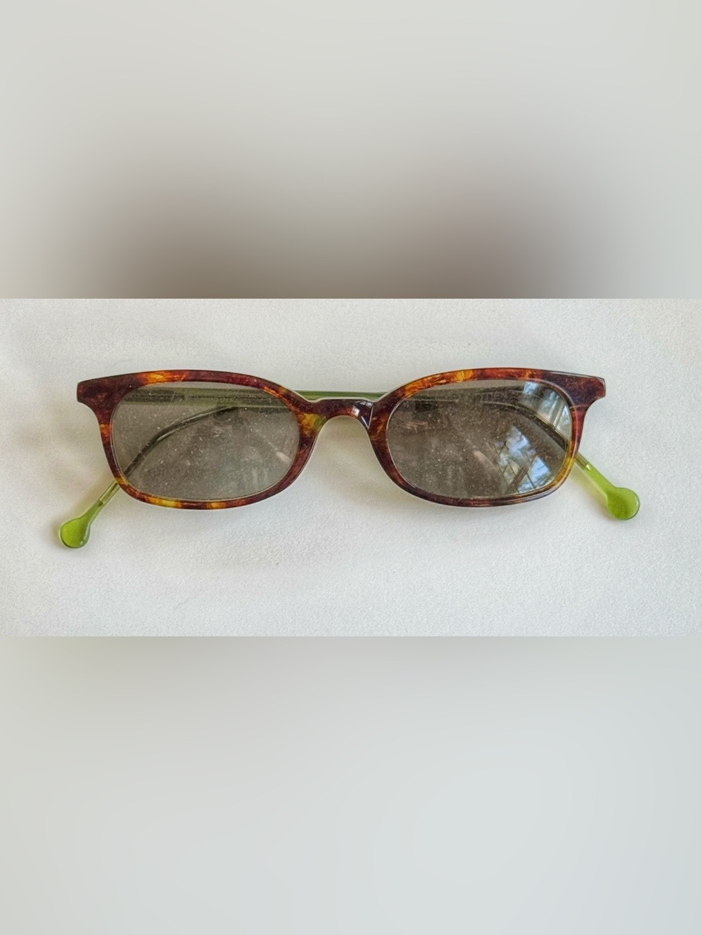 Vintage Rectangular LA Eyeworks Tortoiseshell Sunglasses with Green Temple